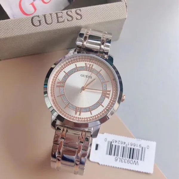  Shop Authentic Guess Montauk Silver Dial Two Tone Steel Strap Watch For Women - W0933L6 - Luxxuri