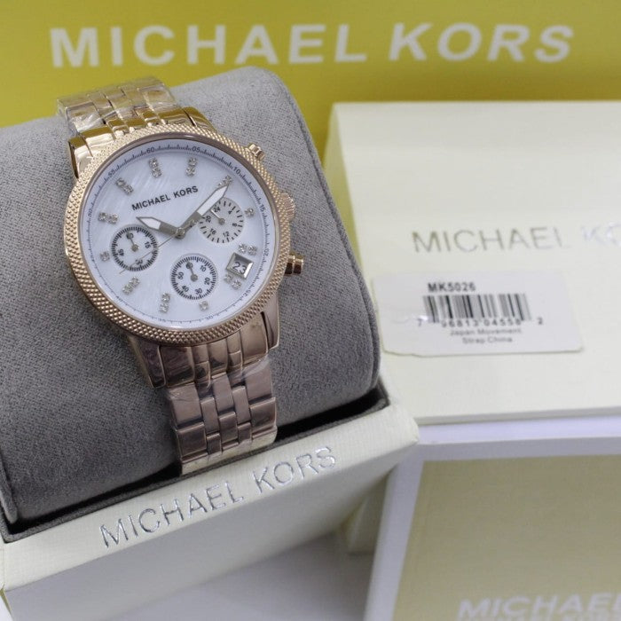  Shop Authentic Michael Kors Damen White Dial Rose Gold Steel Strap Watch for Women - MK5026 - Luxxuri