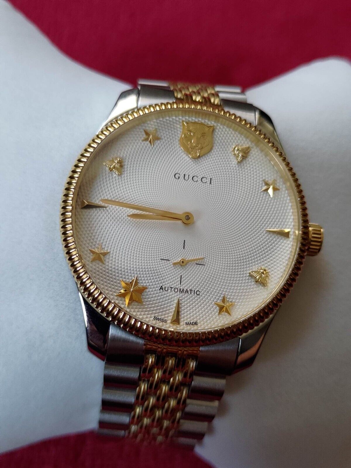  Shop Authentic Gucci G Timeless Automatic White Dial Two Tone Steel Strap Watch for Men - YA126356 - Luxxuri
