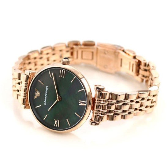  Shop Authentic Emporio Armani Gianni T-Bar Black Dial Rose Gold Strap Watch For Women - AR11145 - Luxxuri