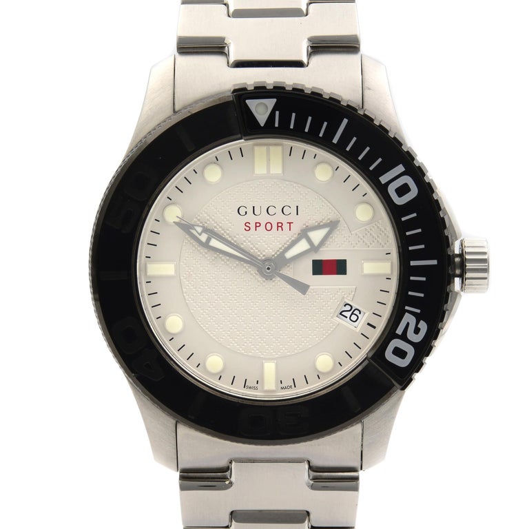  Shop Authentic Gucci G Timeless Sport White Dial Silver Steel Strap Watch For Men - YA126250 - Luxxuri