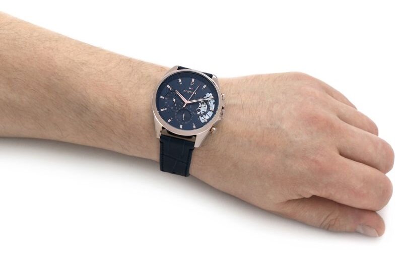  Shop Authentic Tommy Hilfiger Baker Chronograph Quartz Blue Dial Blue Leather Strap Watch For Men - 1710451 - Luxxuri