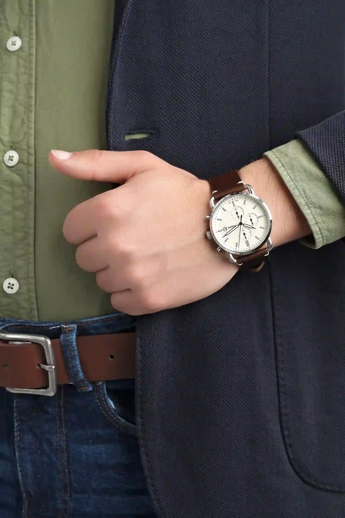  Shop Authentic Fossil The Commuter White Dial Brown Leather Strap Watch for Men - FS5402 - Luxxuri