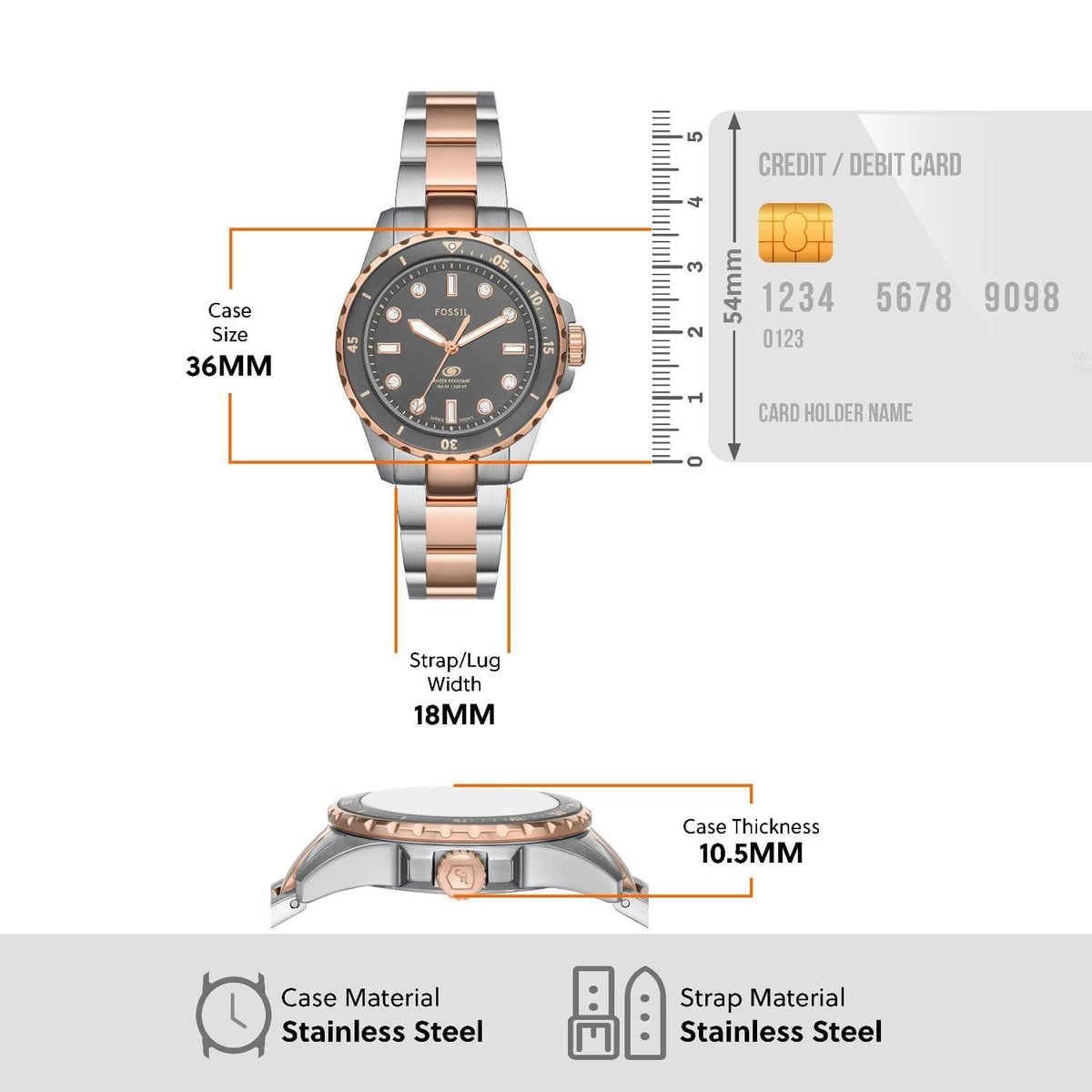  Shop Authentic Fossil Blue Dive Three Hand Gray Dial Two Tone Steel Strap Watch For Women - ES5348 - Luxxuri