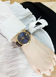  Shop Authentic Movado Ultra Slim Blue Dial Brown Leather Strap Watch For Women - 0607092 - Luxxuri