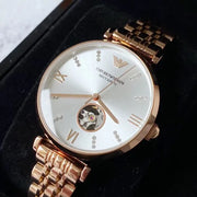  Shop Authentic Emporio Armani Gianni T-Bar Silver Dial Rose Gold Steel Strap Watch For Women - AR60023 - Luxxuri