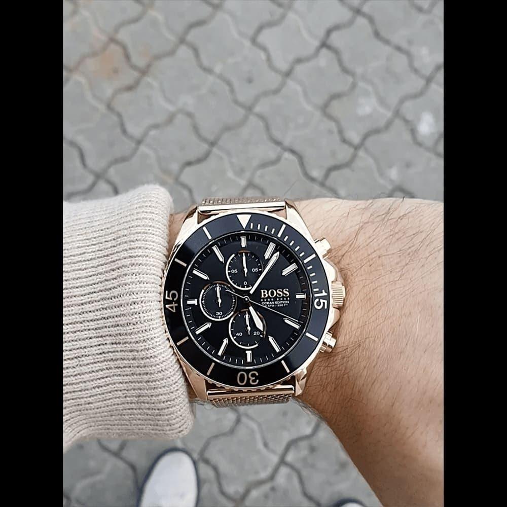  Shop Authentic Hugo Boss Ocean Edition Black Dial Gold Mesh Bracelet Watch for Men - 1513703 - Luxxuri