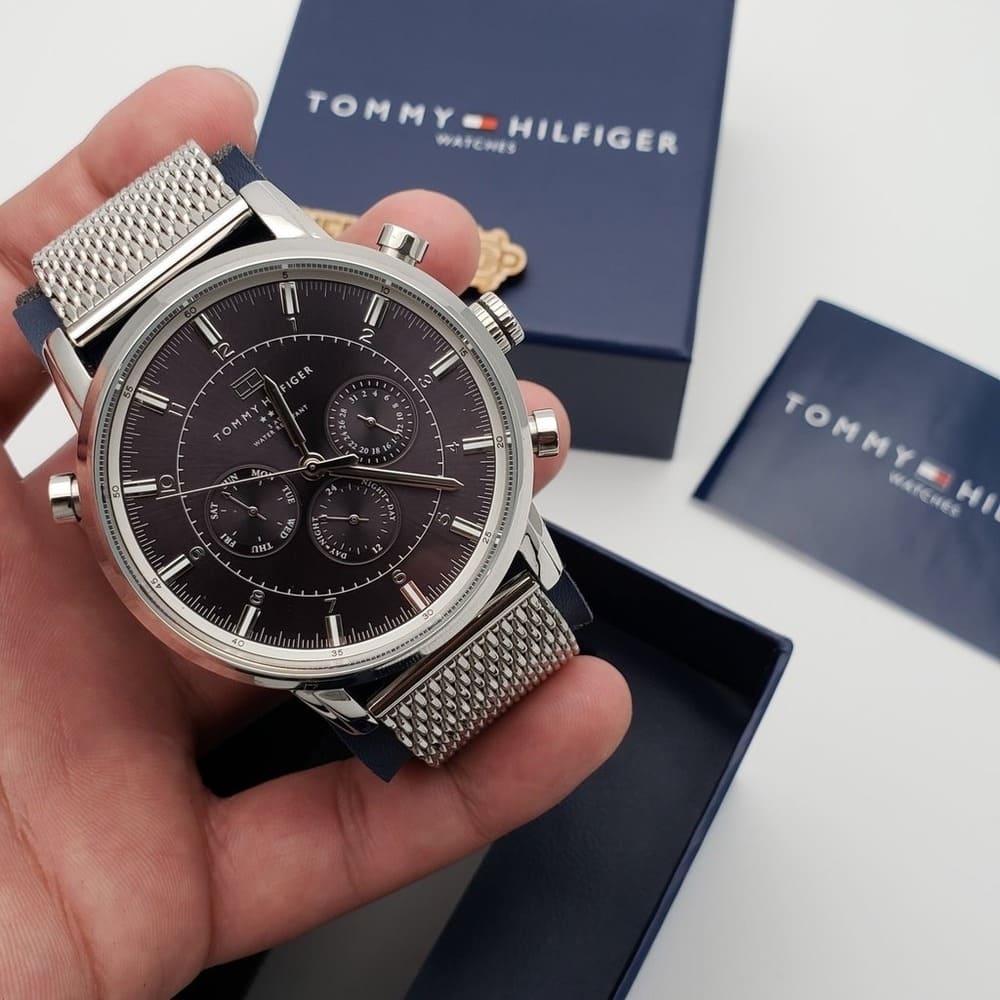  Shop Authentic Tommy Hilfiger Kane Black Dial Silver Mesh Bracelet Watch for Men - 1710402 - Luxxuri