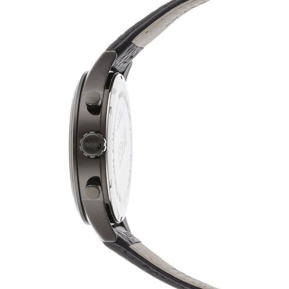  Shop Authentic Hugo Boss Blackout Chronograph Black Dial Black Leather Strap Watch For Men - HB1512567 - Luxxuri