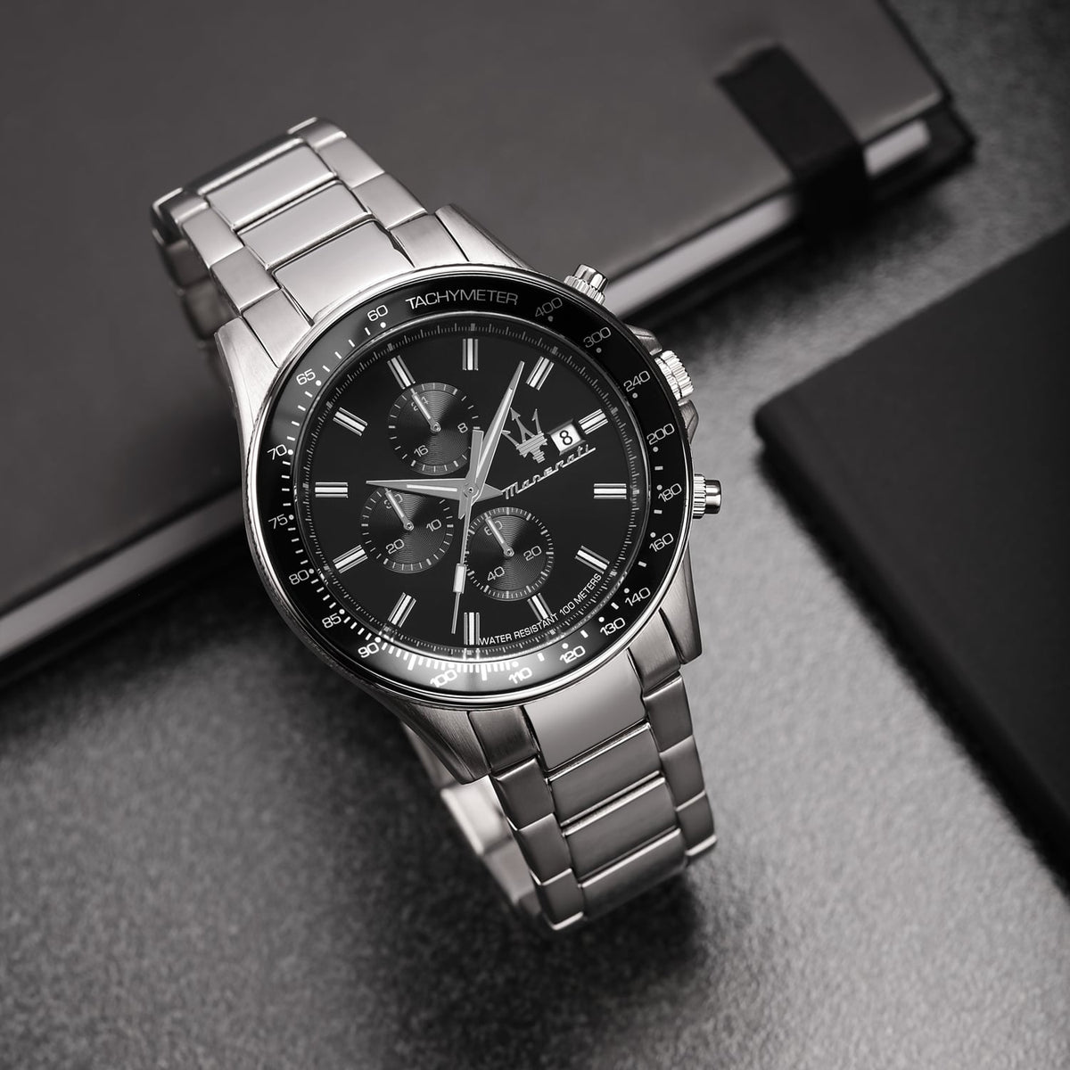  Shop Authentic Maserati SFIDA Chronograph Black Dial Silver Steel Strap Watch For Men - R8873640015 - Luxxuri