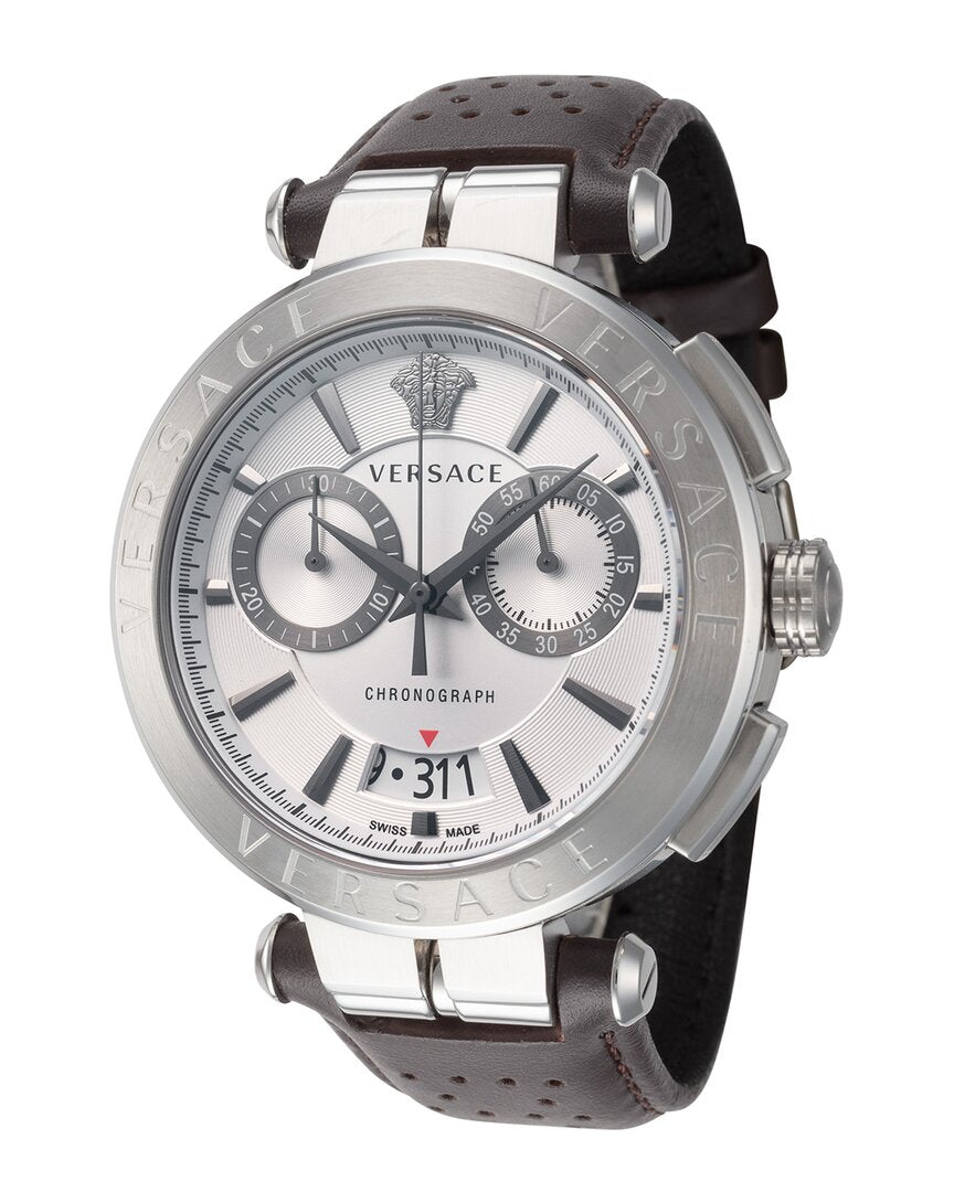  Shop Authentic Versace Aion Chronograph White Dial Brown Leather Strap Watch for Men - VBR010017 - Luxxuri