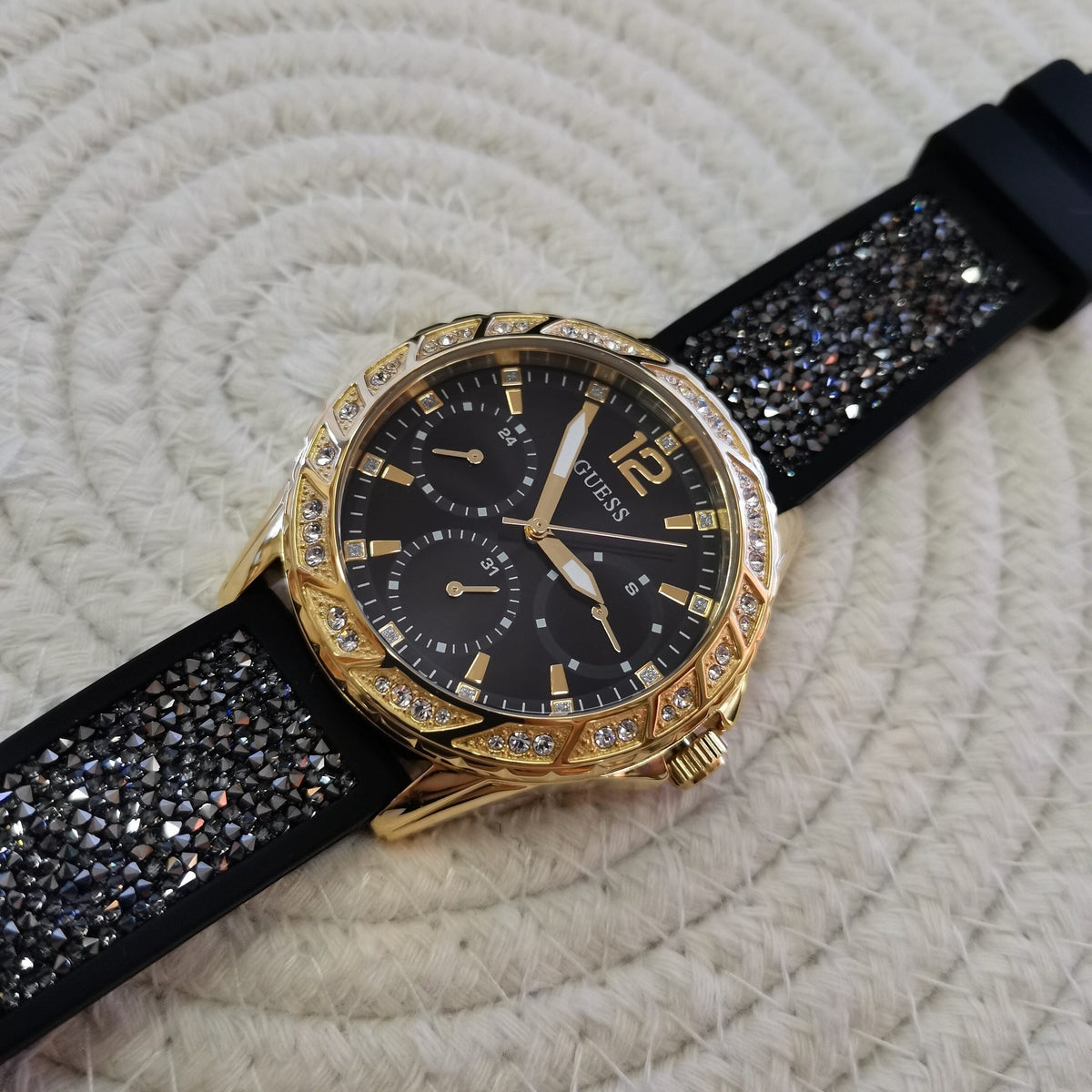  Shop Authentic Guess Swirl Quartz Black Dial Black Silicone Strap Watch for Women - W1096L3 - Luxxuri