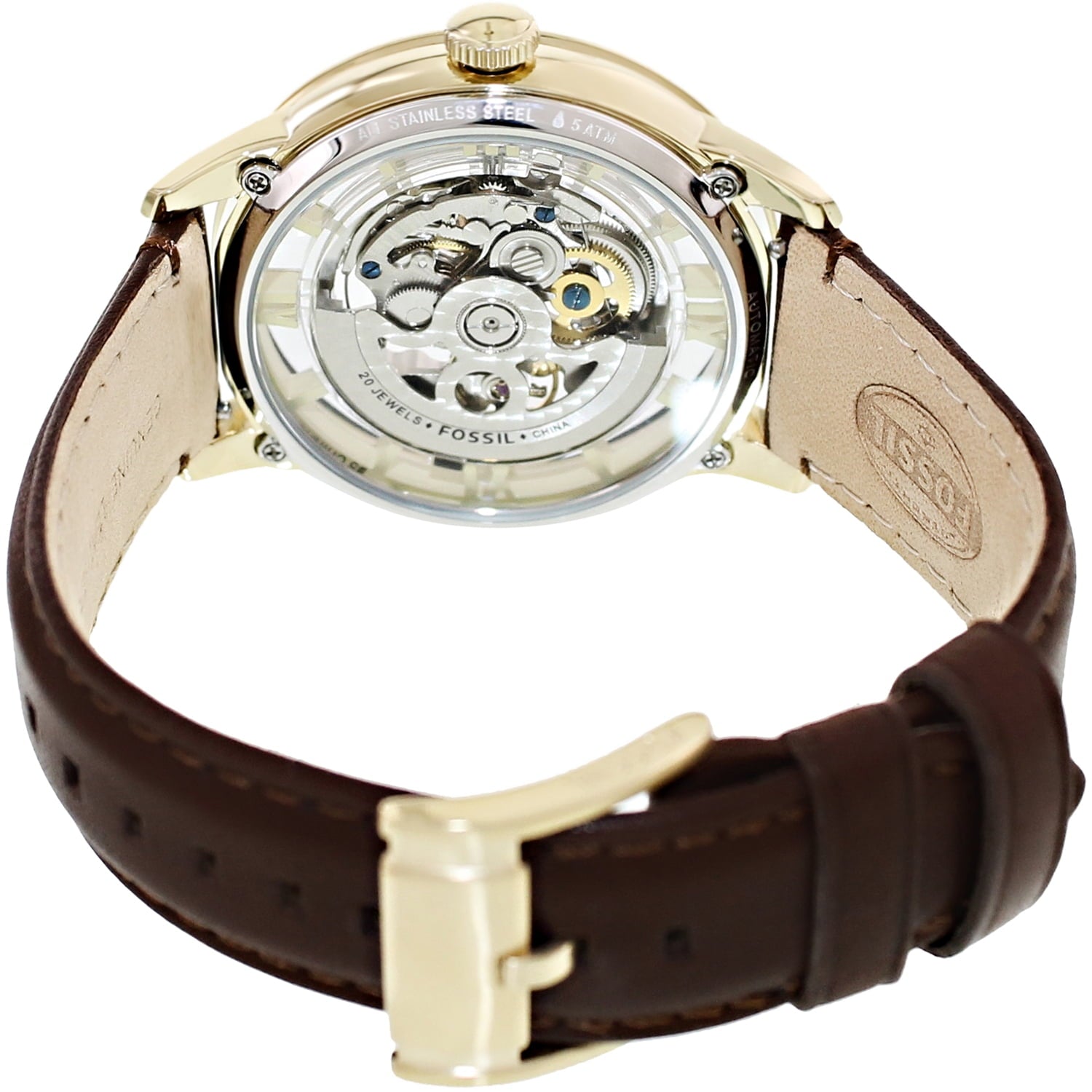  Shop Authentic Fossil Townsman Automatic Skeleton Gold Dial Brown Leather Strap Watch for Men - ME3043 - Luxxuri