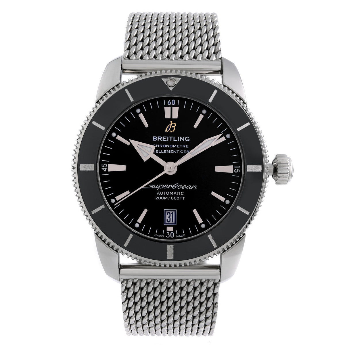  Shop Authentic Breitling Superocean Heritage B20 Automatic 46 Black Dial Silver Mesh Bracelet Watch for Men - AB2020121B1A1 - Luxxuri