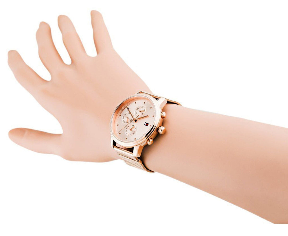  Shop Authentic Tommy Hilfiger Blake Chronograph Rose Gold Dial Rose Gold Mesh Bracelet Watch For Women - 1781907 - Luxxuri
