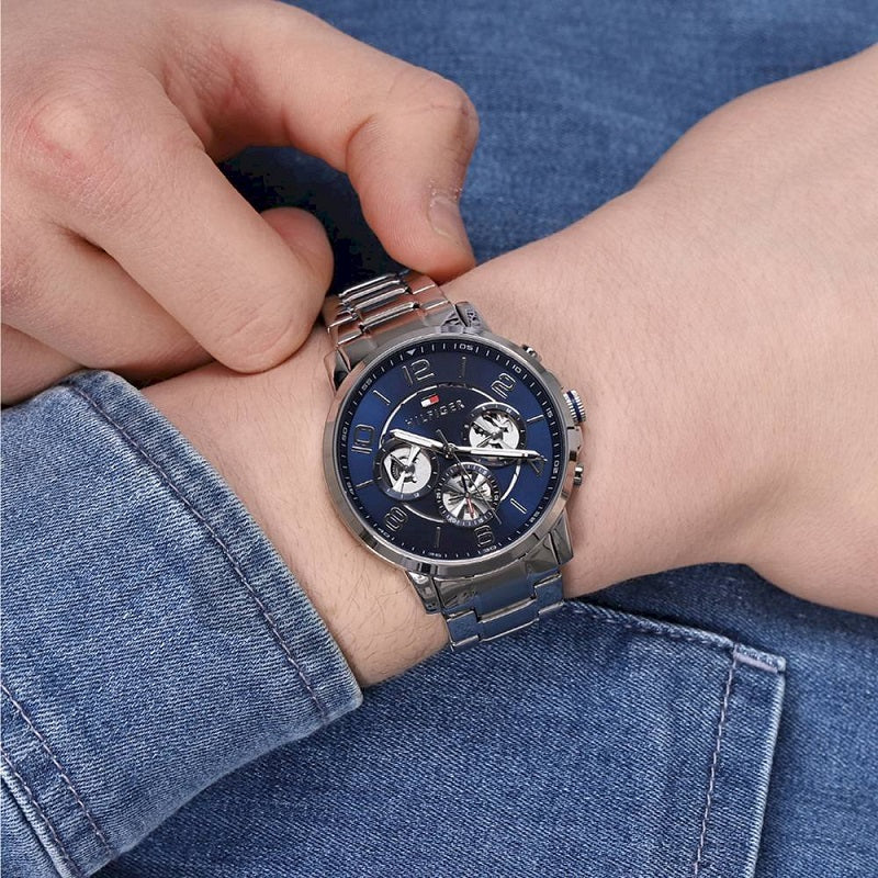  Shop Authentic Tommy Hilfiger Keagan Blue Dial Silver Steel Strap Watch for Men - 1791293 - Luxxuri