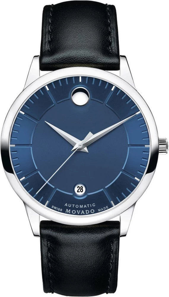  Shop Authentic Movado 1881 Automatic Blue Dial Black Leather Strap Watch For Men - 606874 - Luxxuri
