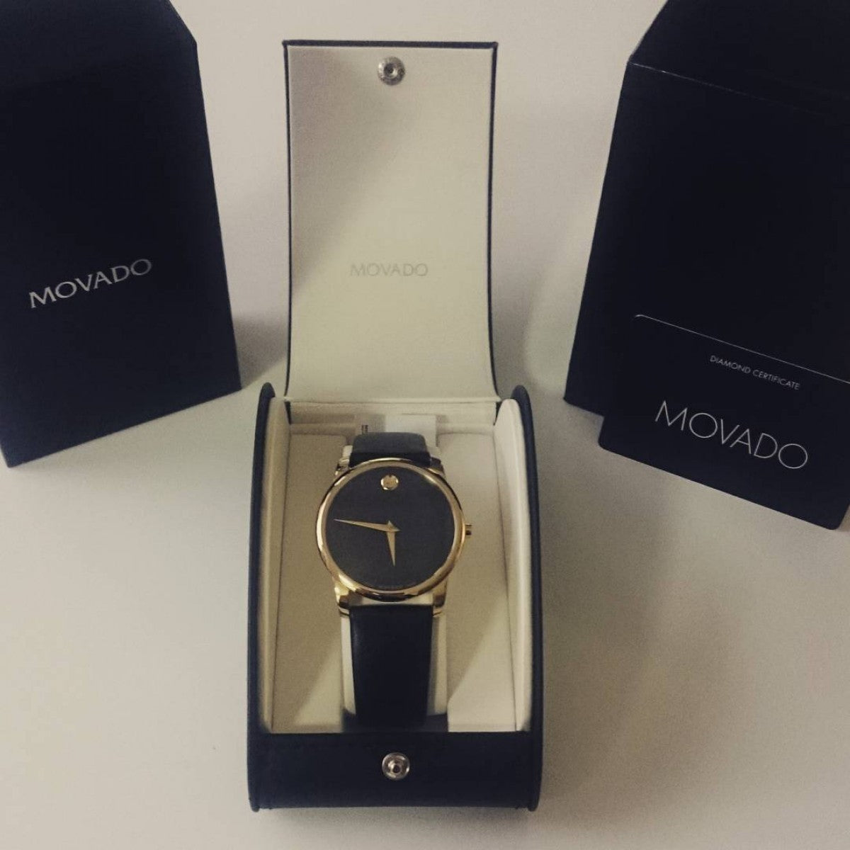  Shop Authentic Movado Museum Black Dial Black Leather Strap Watch For Men - 606876 - Luxxuri