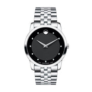  Shop Authentic Movado Museum Diamonds Black Dial Silver Steel Strap Watch For Men - 606878 - Luxxuri