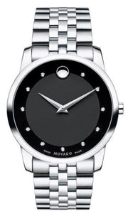  Shop Authentic Movado Museum Diamonds Black Dial Silver Steel Strap Watch For Men - 606878 - Luxxuri