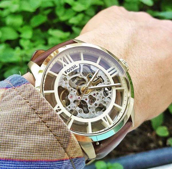  Shop Authentic Fossil Townsman Automatic Skeleton Gold Dial Brown Leather Strap Watch for Men - ME3043 - Luxxuri