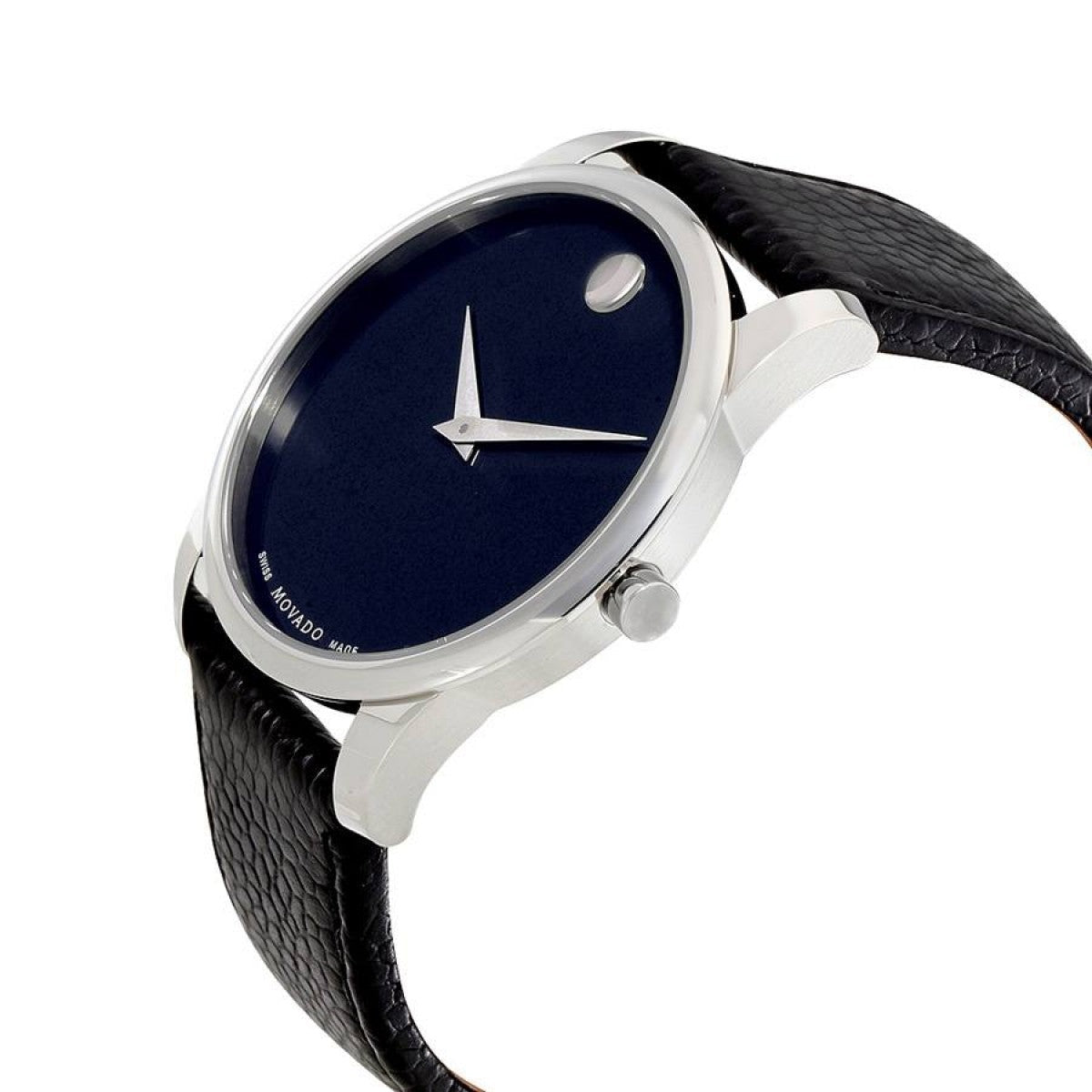  Shop Authentic Movado Museum Blue Dial Black Leather Strap Watch For Men - 607013 - Luxxuri