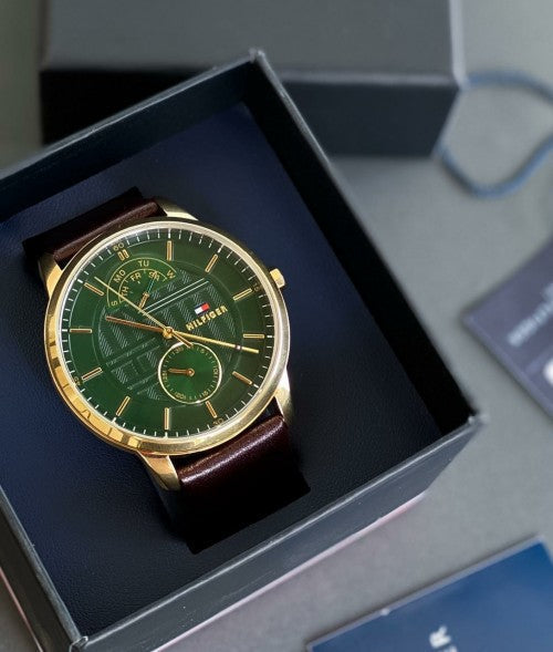 Shop Authentic Tommy Hilfiger Hunter Green Dial Brown Leather Strap Watch for Men - 1791607 - Luxxuri