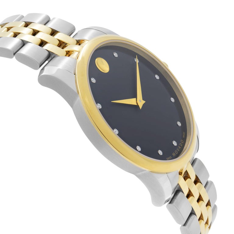  Shop Authentic Movado Museum Classic Diamonds Black Dial Two Tone Steel Strap Watch For Men - 0606879 - Luxxuri