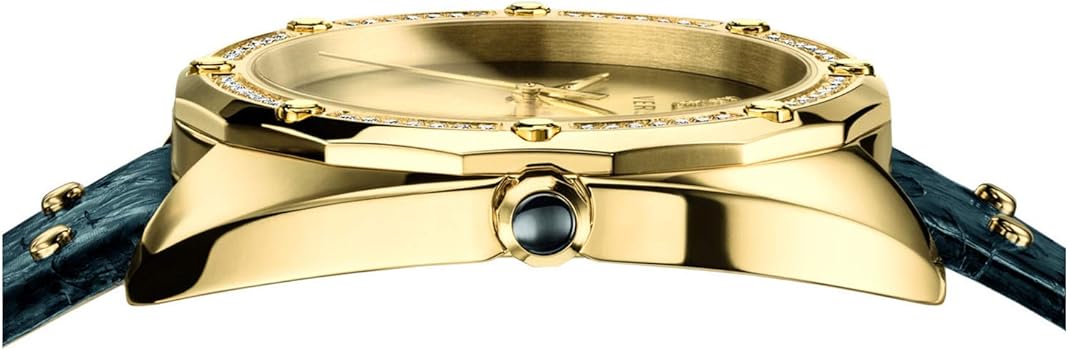  Shop Authentic Versace Shadov Quartz Gold Dial Black Leather Strap Watch for Women - VEBM01118 - Luxxuri