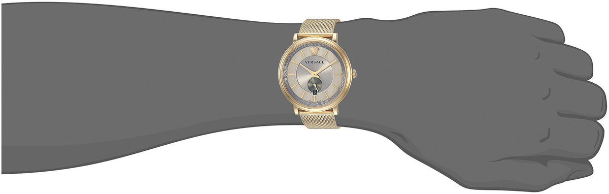  Shop Authentic Versace V Circle Quartz Gold Dial Gold Mesh Bracelet Watch For Men - VBQ070017 - Luxxuri