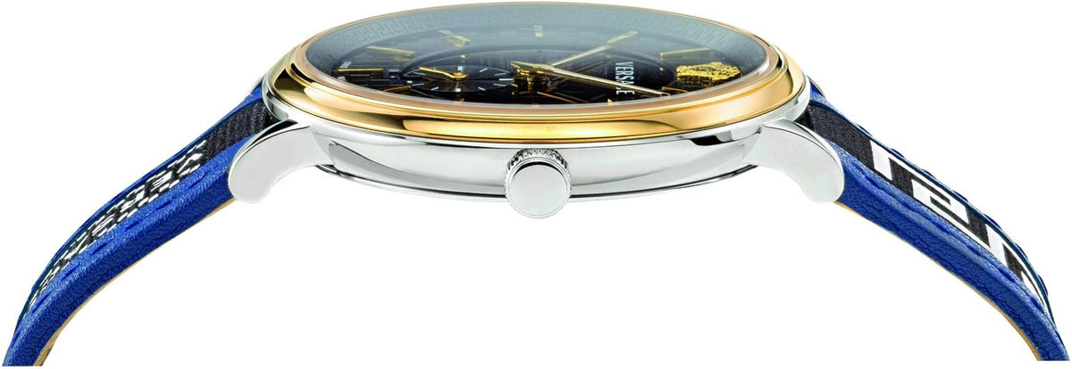 Shop Authentic Versace  V-Circle Black Dial Blue Leather Strap Watch for Men - VEBQ01419 - Luxxuri