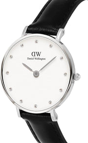  Shop Authentic Daniel Wellington Classy Sheffield White Dial Black Leather Strap Watch For Women - DW00100080 - Luxxuri