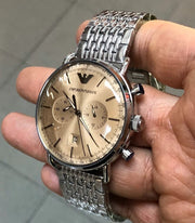  Shop Authentic Emporio Armani Aviator Chronograph Beige Dial Silver Steel Strap Watch For Men - AR11239 - Luxxuri