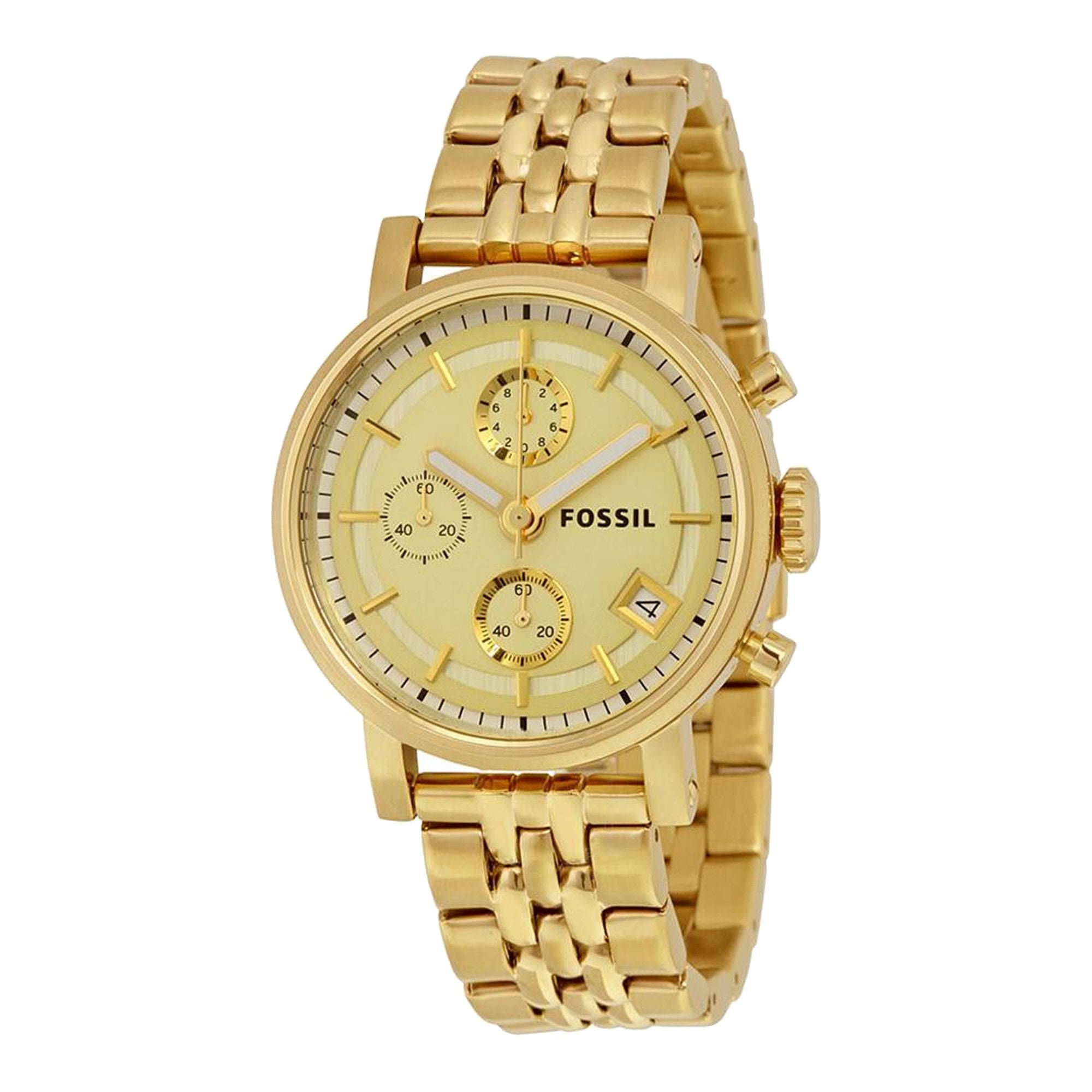  Shop Authentic Fossil Boyfriend Chronograph Gold Dial Gold Steel Strap Watch for Women - ES2197 - Luxxuri