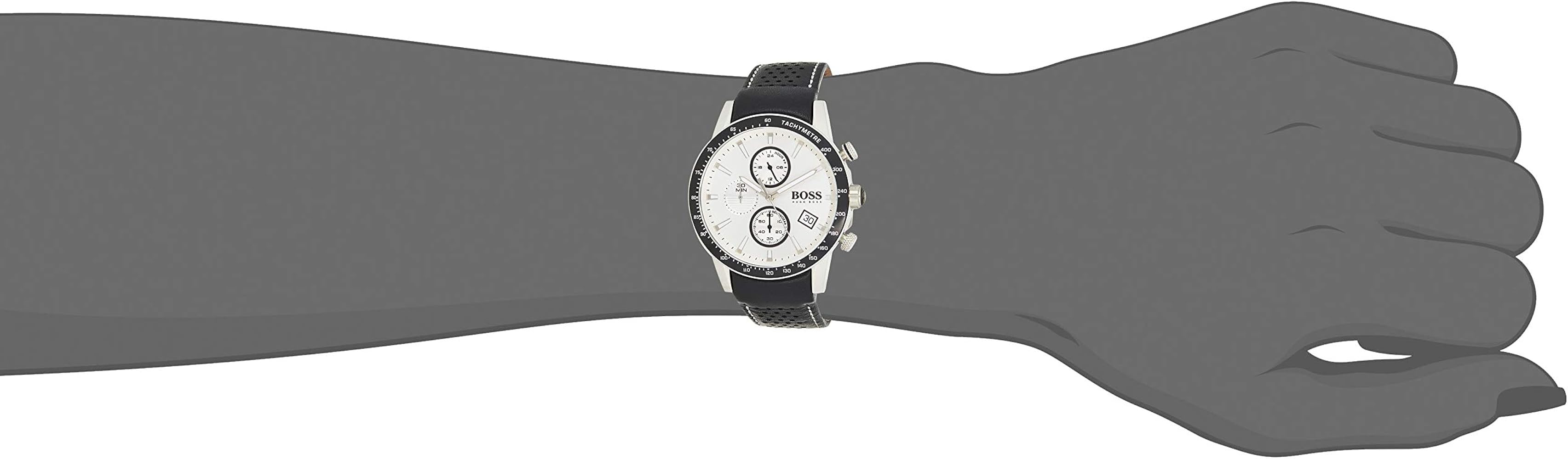  Shop Authentic Hugo Boss Rafale Chronograph Quartz Silver Dial Black Leather Strap Watch For Men - 1513403 - Luxxuri