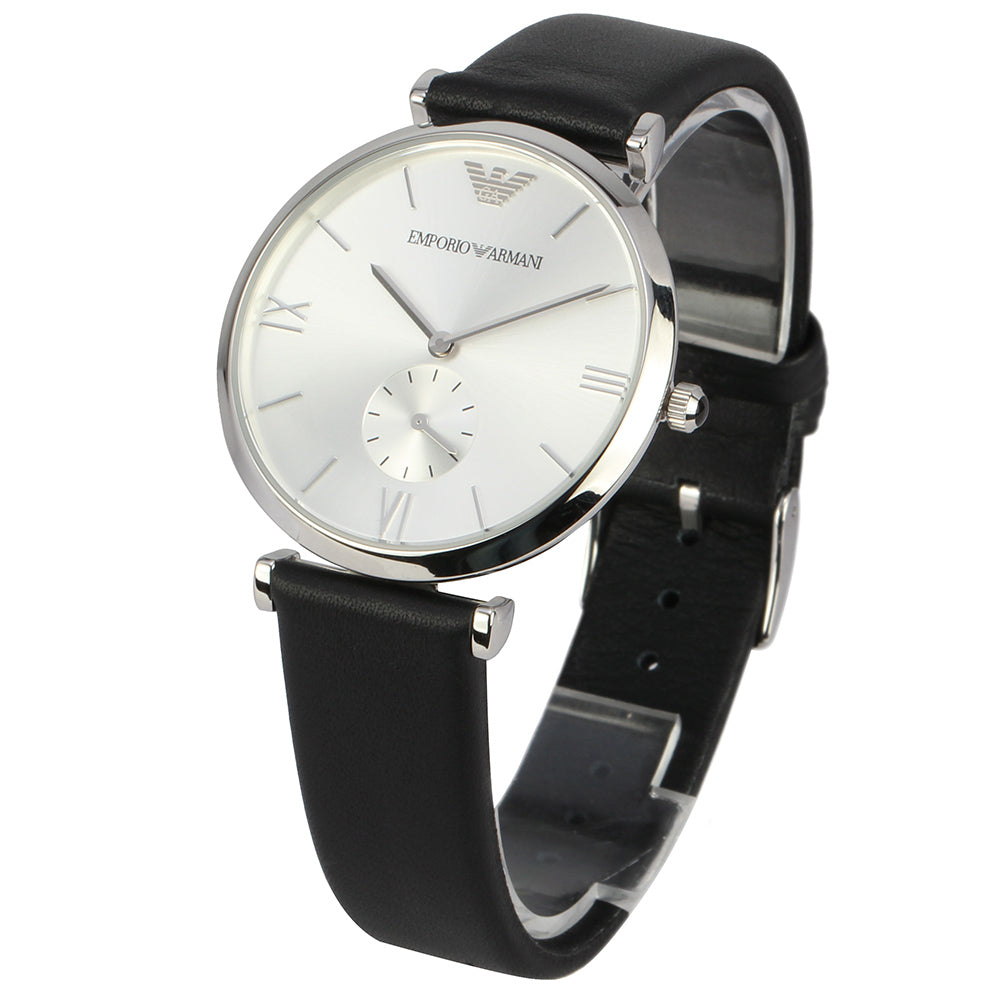  Shop Authentic Emporio Armani Retro Analog Quartz Silver Dial Black Leather Strap Watch For Men - AR1674 - Luxxuri