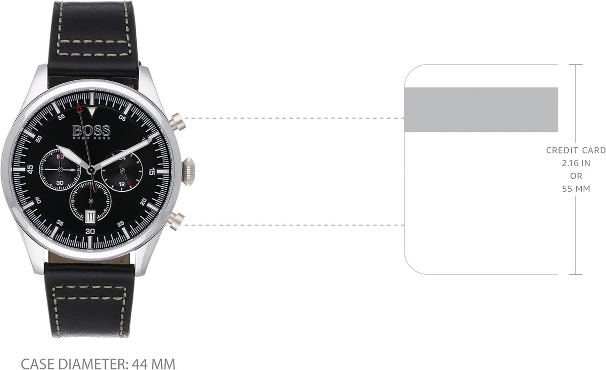  Shop Authentic Hugo Boss Pioneer Chronograph Black Dial Black Leather Strap Watch For Men - 1513708 - Luxxuri