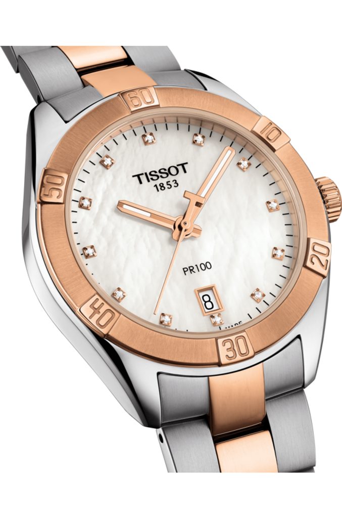  Shop Authentic Tissot PR 100 Sport Chic Diamonds Mother of Pearl Dial Two Tone Steel Strap Watch for Women - T101.910.22.116.00 - Luxxuri