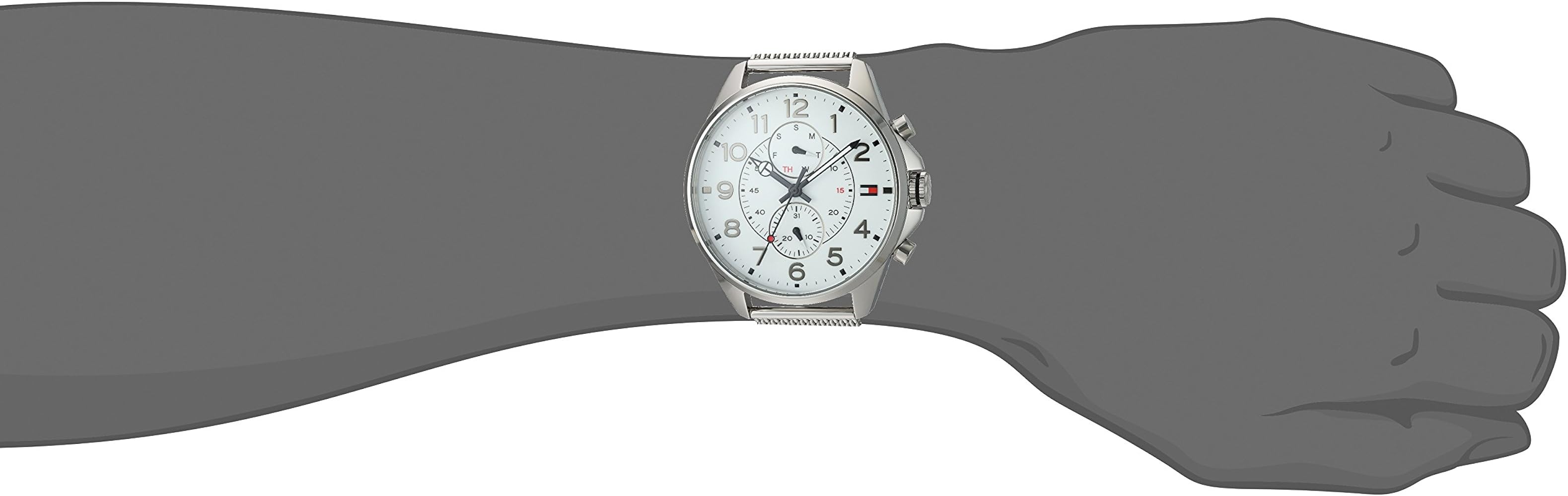  Shop Authentic Tommy Hilfiger Dean Chronograph White Dial Silver Mesh Bracelet Watch for Men - 1791277 - Luxxuri