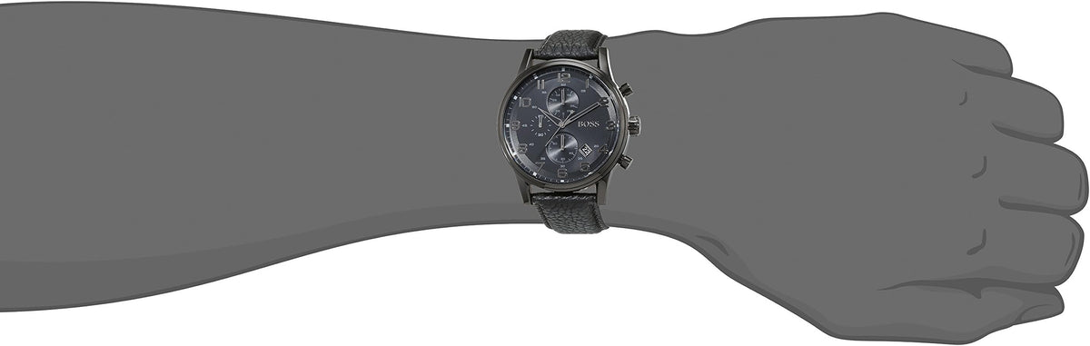  Shop Authentic Hugo Boss Blackout Chronograph Black Dial Black Leather Strap Watch For Men - HB1512567 - Luxxuri