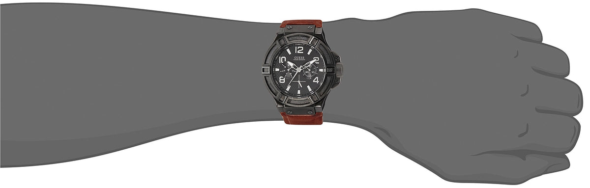  Shop Authentic Guess Rigor Analog Black Dial Brown Leather Strap Watch For Men - W0040G8 - Luxxuri