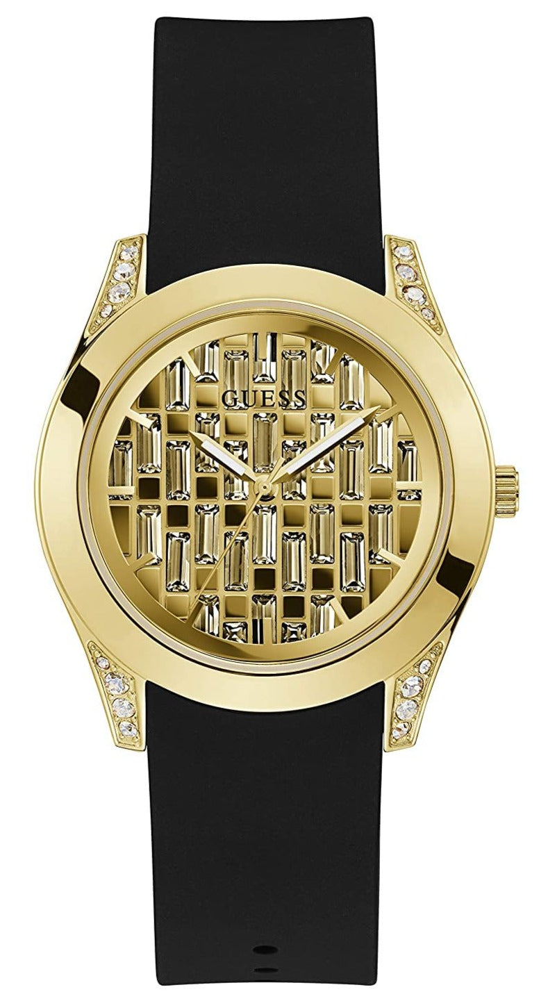  Shop Authentic Guess Clarity Gold Dial Black Silicone Strap Watch for Women - GW0109L1 - Luxxuri