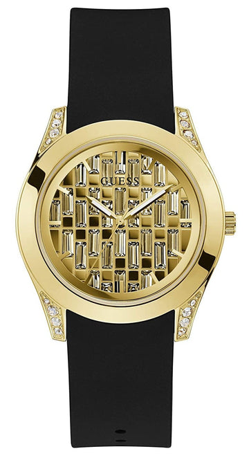  Shop Authentic Guess Clarity Gold Dial Black Silicone Strap Watch for Women - GW0109L1 - Luxxuri