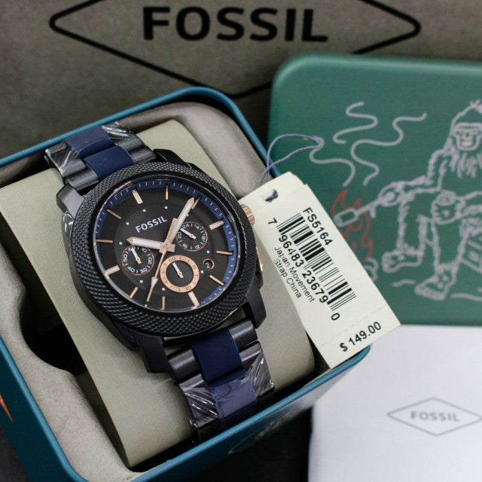  Shop Authentic Fossil Machine Chronograph Black Dial Two Tone Steel Strap Watch for Men - FS5164 - Luxxuri