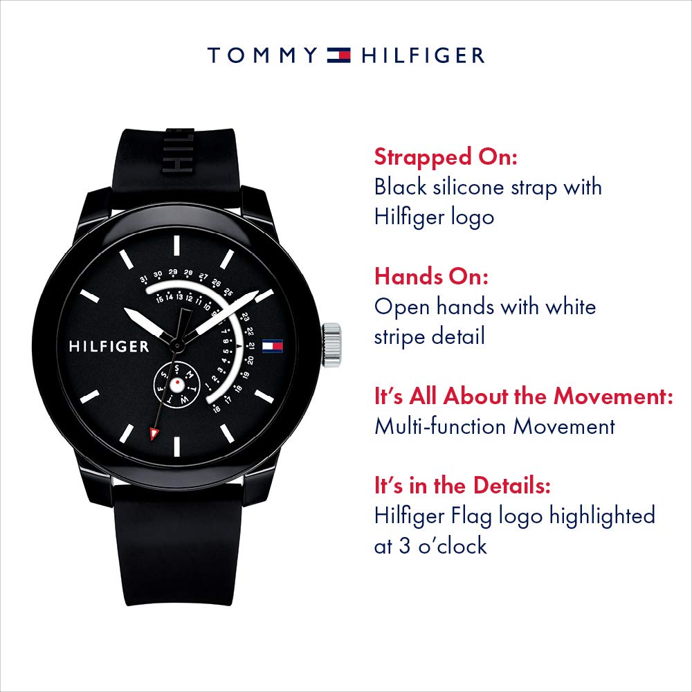  Shop Authentic Tommy Hilfiger Denim Quartz Black Dial Black Rubber Strap Watch for Men - 1791483 - Luxxuri
