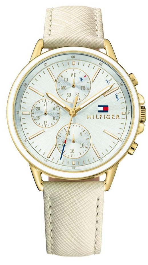  Shop Authentic Tommy Hilfiger Carly Silver Dial Cream Leather Strap Watch for Women - 1781790 - Luxxuri
