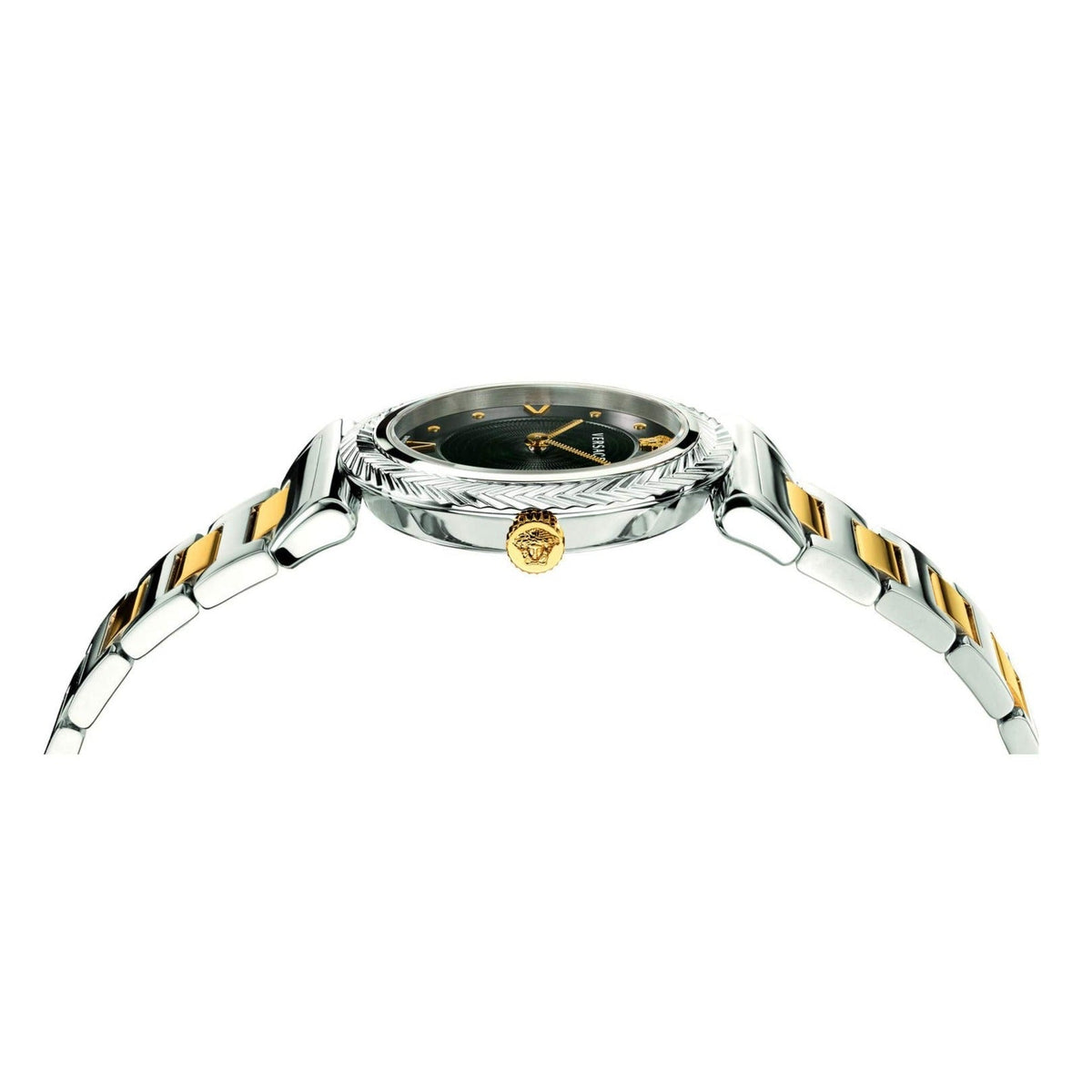  Shop Authentic Versace V-Motif Black Dial Two Tone Steel Strap Watch for Women - VERE00518 - Luxxuri
