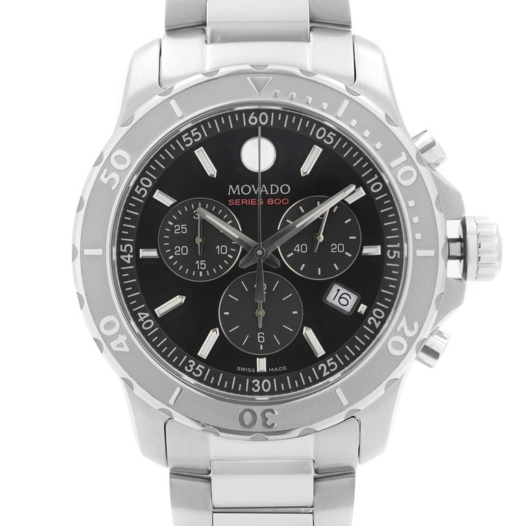  Shop Authentic Movado Series 800 Chronograph Black Dial Silver Steel Strap Watch For Men - 2600110 - Luxxuri