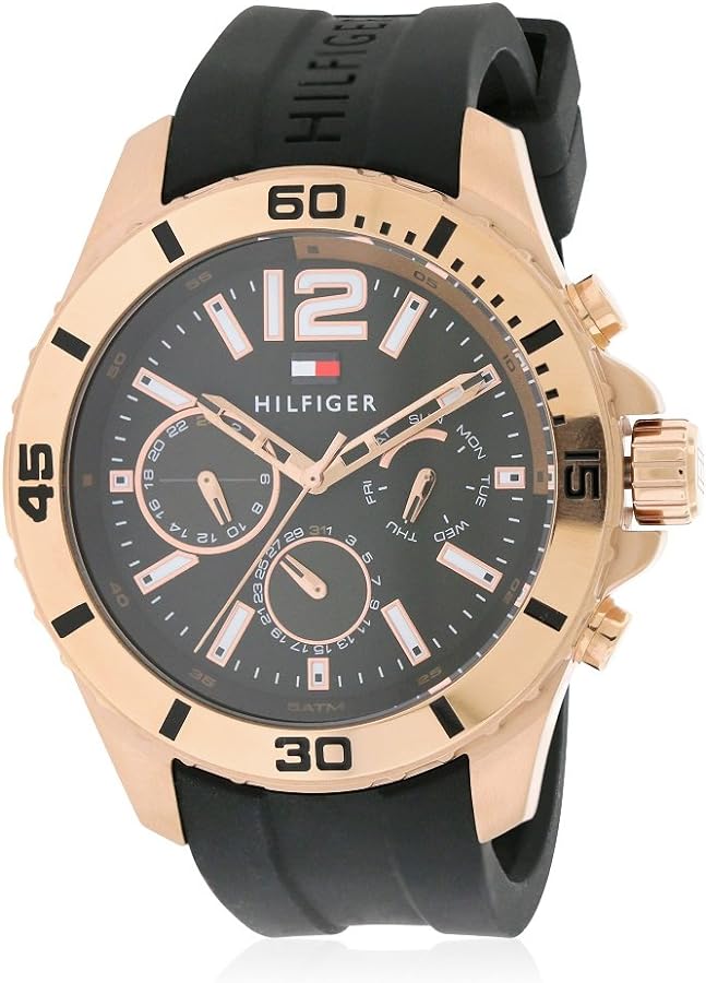  Shop Authentic Tommy Hilfiger Sport Multifunction Black Dial Black Rubber Strap Watch for Men - 1791145 - Luxxuri