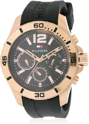  Shop Authentic Tommy Hilfiger Sport Multifunction Black Dial Black Rubber Strap Watch for Men - 1791145 - Luxxuri